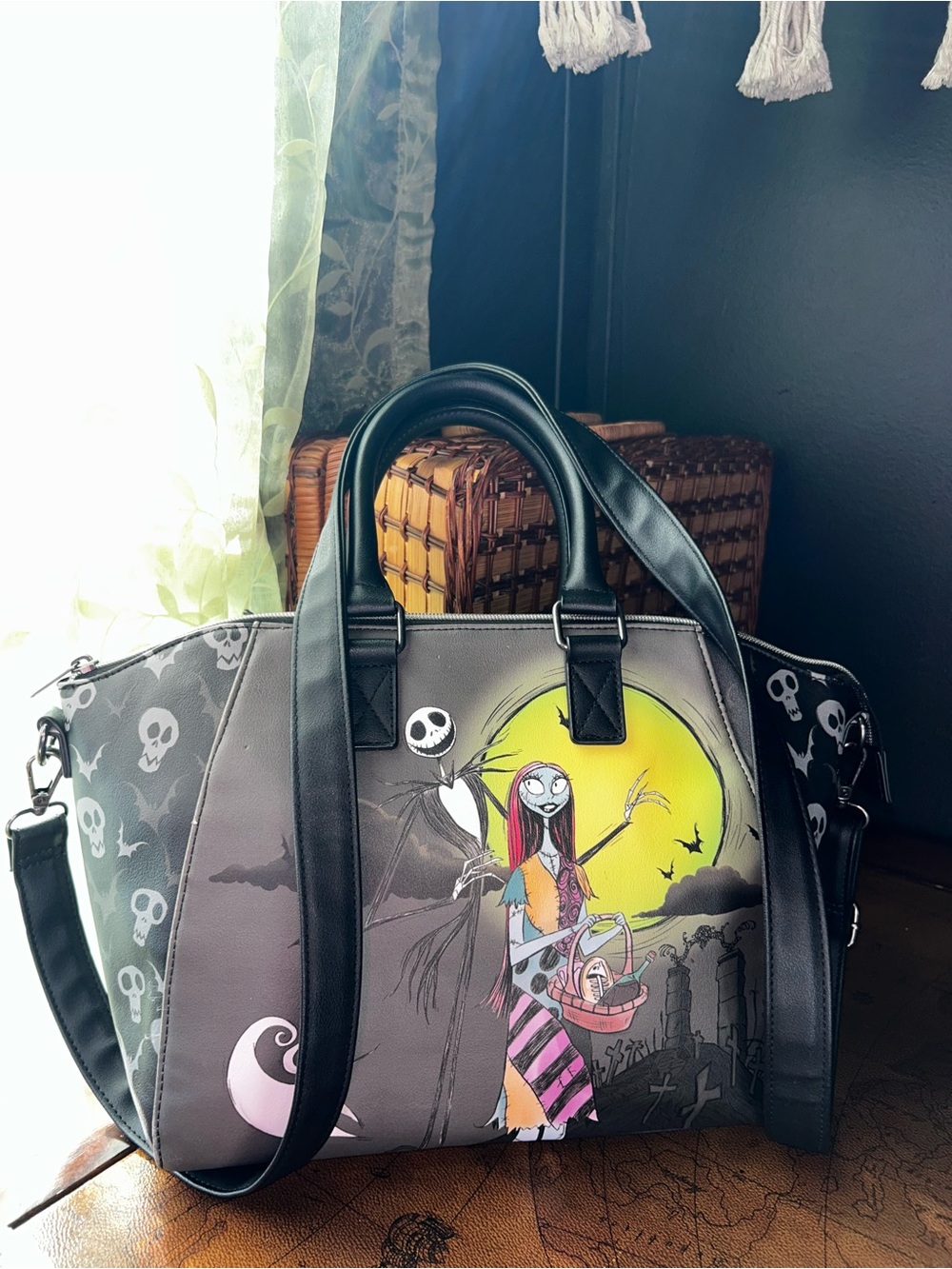 Loungefly The Nightmare Before Christmas Jack & Sally Picnic Satchel Bag - Picture 3 of 14